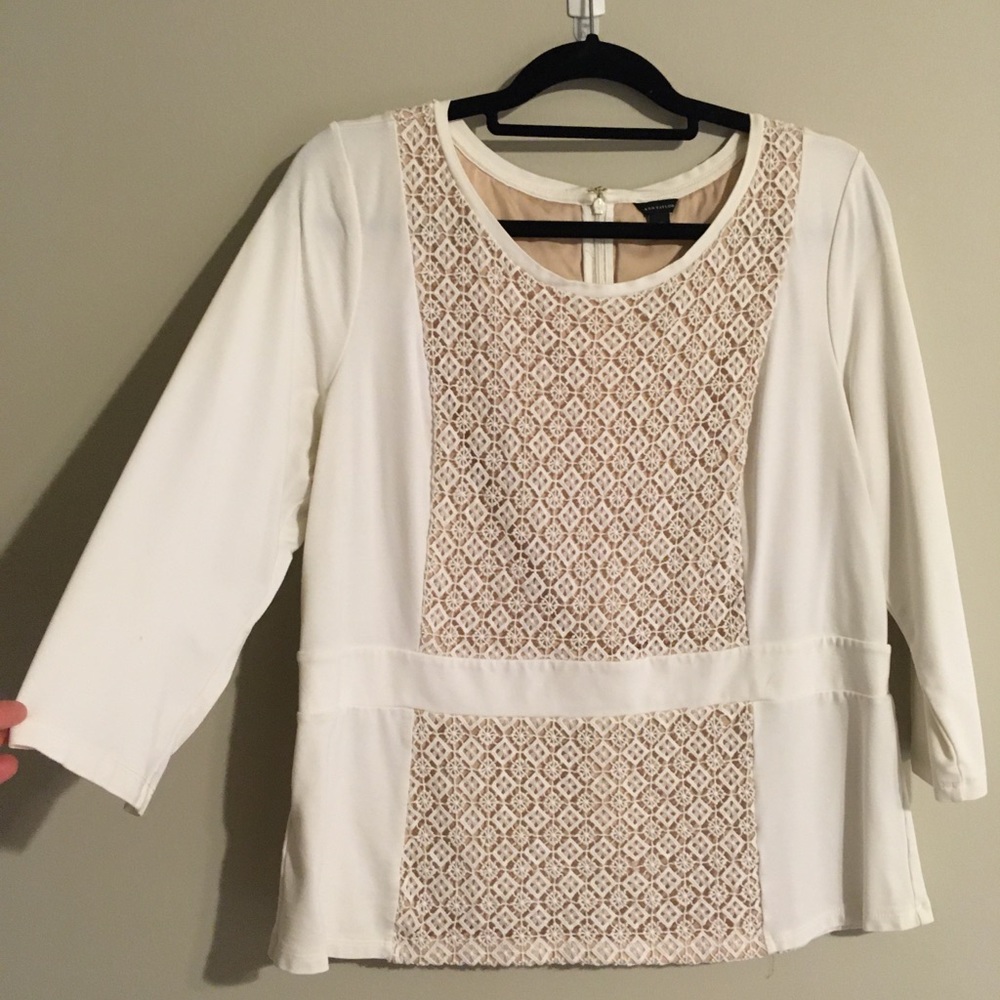 Ann Taylor - Women’s White Lace-Front and Cream Blouse XL - Picture 2 of 6